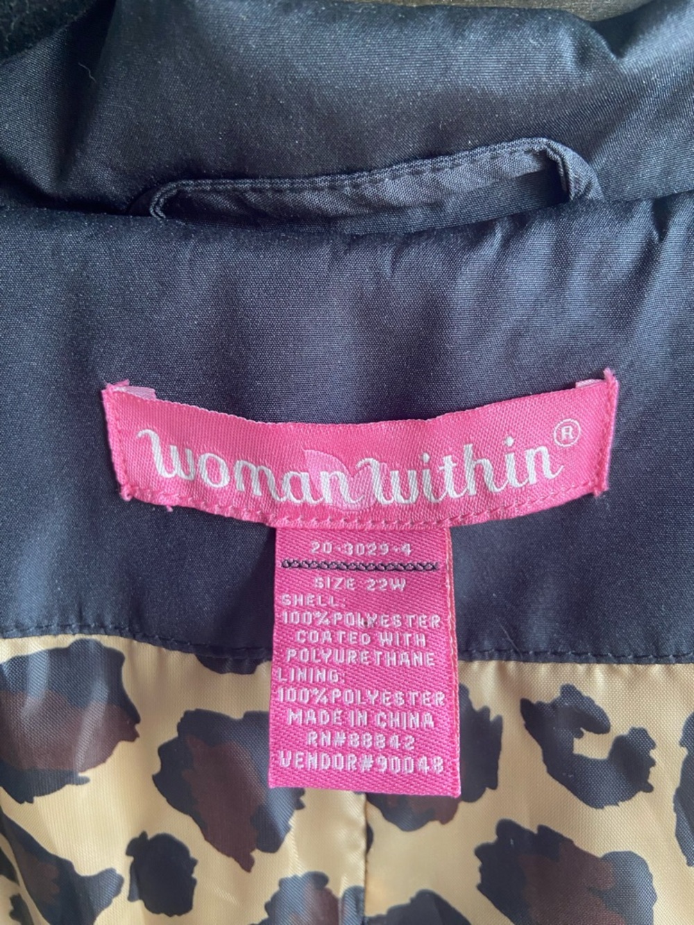 Spring jacket size 22w black woman within hooded rain jacket waist tie leopard - Picture 4 of 7
